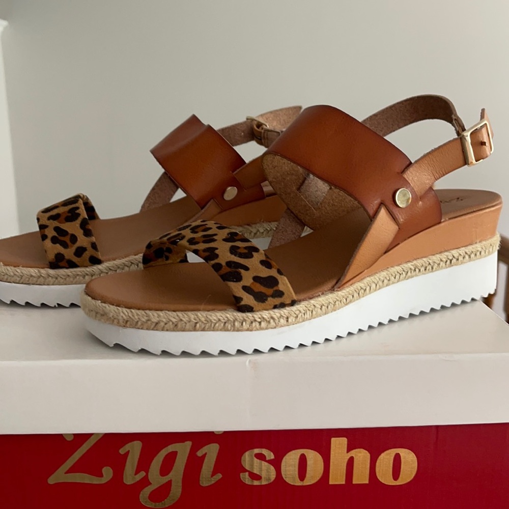 NWT Tan Leopard Wedge Sandal
